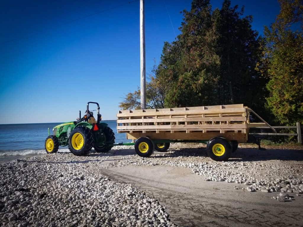 Tractor that takes you across the water to Cana Island Lighthouse. Door County, Wisconsin